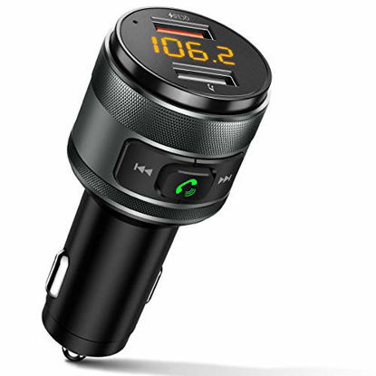 Picture of IMDEN Bluetooth 5.0 FM Transmitter for Car, 3.0 Wireless Bluetooth FM Radio Adapter Music Player FM Transmitter/Car Kit with Hands-Free Calling and 2 USB Ports Charger Support USB Drive