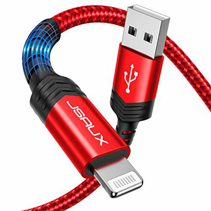 Picture of iPhone Charger Cable 6ft, JSAUX [ Apple MFi Certified] Lightning Cable Nylon Braided USB Fast Charging Cord Compatible with iPhone 11 Xs Max X XR 8 7 6s 6 Plus SE 5 5s, iPad, iPod - Red