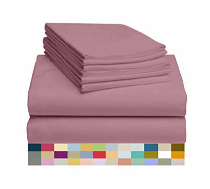 Picture of LuxClub 6 PC Sheet Set Bamboo Sheets Deep Pockets 18" Eco Friendly Wrinkle Free Sheets Machine Washable Hotel Bedding Silky Soft - Light Plum Queen