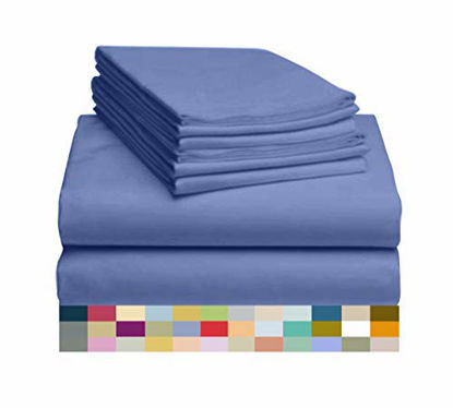 Picture of LuxClub 6 PC Sheet Set Bamboo Sheets Deep Pockets 18" Eco Friendly Wrinkle Free Sheets Machine Washable Hotel Bedding Silky Soft - Violet Blue Queen
