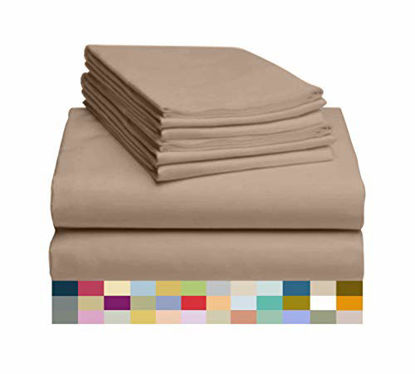 Picture of LuxClub 6 PC Sheet Set Bamboo Sheets Deep Pockets 18" Eco Friendly Wrinkle Free Sheets Machine Washable Hotel Bedding Silky Soft - Light Khaki California King