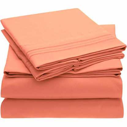 Picture of Mellanni Bed Sheet Set - Brushed Microfiber 1800 Bedding - Wrinkle, Fade, Stain Resistant - 4 Piece (Queen, Coral)
