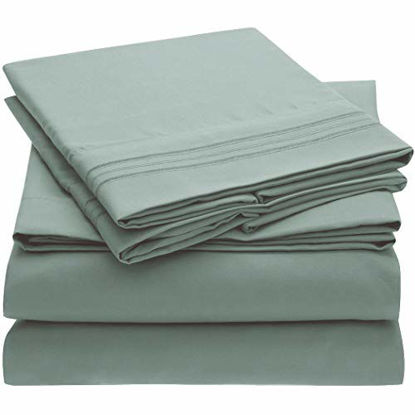 Picture of Mellanni Bed Sheet Set - Brushed Microfiber 1800 Bedding - Wrinkle, Fade, Stain Resistant - 3 Piece (Twin, Spa Blue)