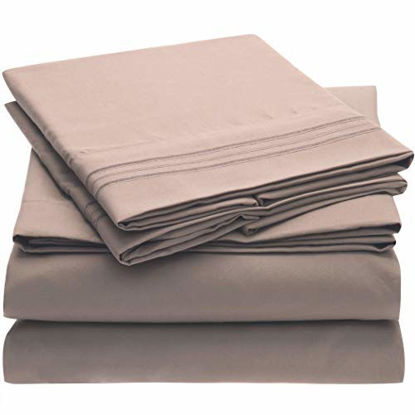 Picture of Mellanni Bed Sheet Set - Brushed Microfiber 1800 Bedding - Wrinkle, Fade, Stain Resistant - 4 Piece (Full, Tan)