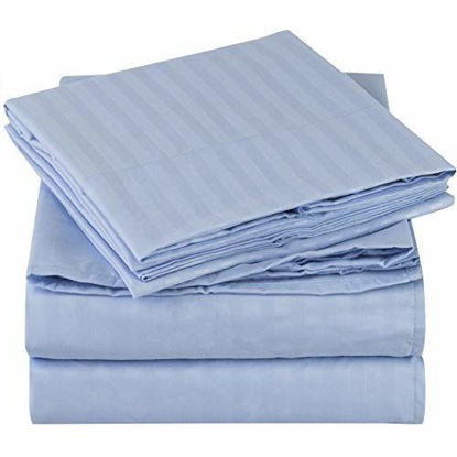 Picture of Mellanni Striped Bed Sheet Set - Brushed Microfiber 1800 Bedding - Wrinkle, Fade, Stain Resistant - 3 Piece (Twin XL, Striped - Light Blue)