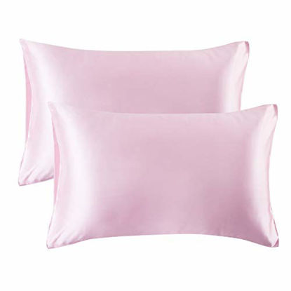 Picture of Bedsure Satin Pillowcase for Hair and Skin, 2-Pack - Standard Size (20x26 inches) Pillow Cases - Satin Pillow Covers with Envelope Closure, Pink