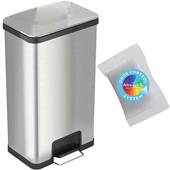 Picture of iTouchless AirStep 18 Gallon Step Pedal Trash Can with AbsorbX Odor Control System, 68 Liter Extra Capacity Stainless Steel Commercial Grade Garage Bin for Home and Office Kitchen
