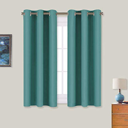 Picture of NICETOWN Window Curtain Panels, Thermal Insulated Solid Grommet Blackout Draperies/Drapes (Sea Teal, One Pair, 34 by 54-inch)