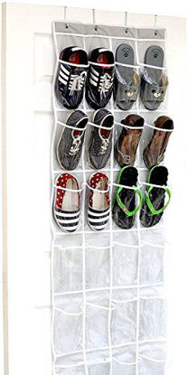 Picture of 24 Pockets - SimpleHouseware Crystal Clear Over The Door Hanging Shoe Organizer, Gray (64'' x 19'')