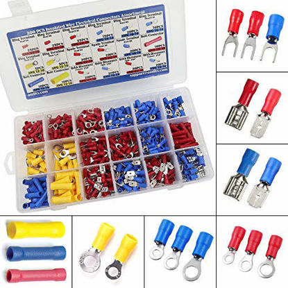 Picture of Amlits 300 PCS Insulated Wire Electrical Connectors - Butt, Ring, Spade, Quick Disconnect - Crimp Terminals Connectors Assortment Kit