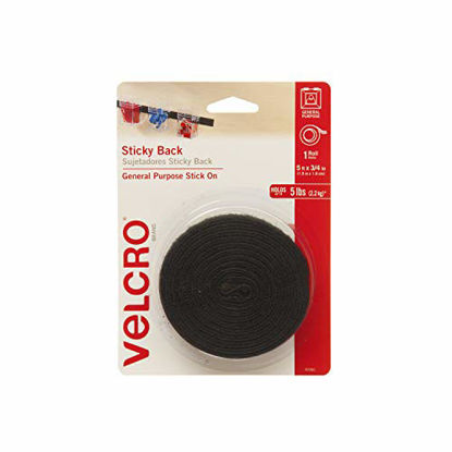 Picture of VELCRO Brand 5 Ft x 3/4 In | Black Tape Roll with Adhesive | Cut Strips to Length | Sticky Back Hook and Loop Fasteners | Perfect for Home, Office or Classroom