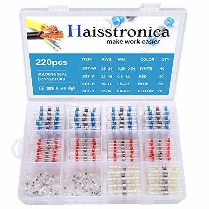 Picture of Haisstronica 220PCS Solder Seal Wire Connectors-Waterproof Solder Wire Connectors-Heat Shrink Wire Connectors-Electrical Connectors Kit(20Yellow 40White 80Red 80Blue)