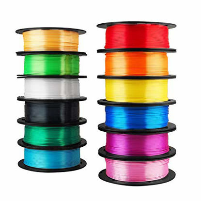 Picture of Mika3D 12 in 1 Bright Shine 3D Printer Silk PLA Filament Bundle, Most Popular Colors Pack, 1.75mm 500g per Spool, 12 Spools Pack, Total 6kgs Material with One Bottle of 3D Printer Stick Gift