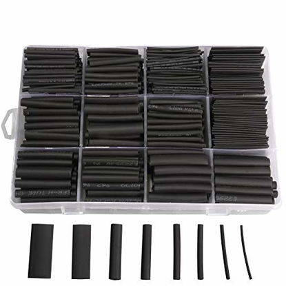 Picture of 625pcs Heat Shrink Tubing Kit, Heat Shrink Tubes Wire Wrap, Ratio 2:1 Electrical Cable Sleeve Assortment with Storage Case for Long Lasting Insulation Protection by MILAPEAK (8 Sizes, Black)
