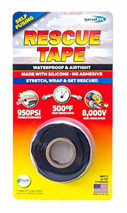 Picture of Rescue Tape | Self-Fusing Silicone Tape | Emergency Pipe & Plumbing Repair | DIY Repairs | Seal Radiator Hose Leaks | Wrap Electrical Wires | Used by US Military | 1 X 12 | Silicone Rubber | Black