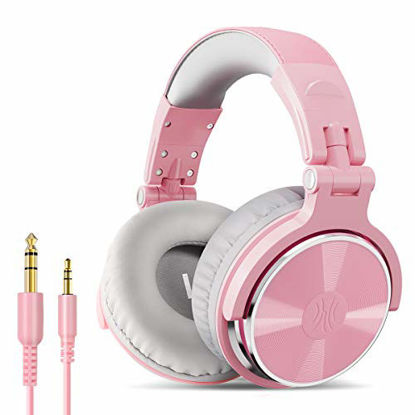 Picture of OneOdio Over Ear Headphone, Wired Bass Headsets with 50mm Driver, Foldable Lightweight Headphones with Shareport and Mic for Recording Monitoring Mixing Podcast Guitar PC TV (Light Pink)