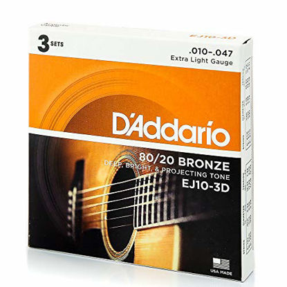 Picture of D'Addario EJ10 Bronze Acoustic Guitar Strings, Extra Light, 10-47, 3 Sets (EJ10-3D)
