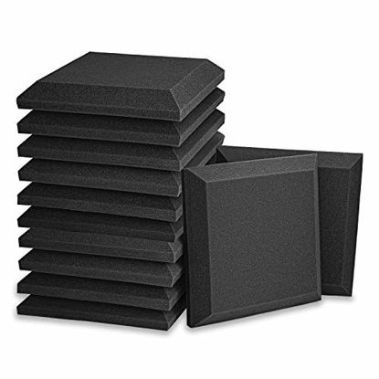 Picture of 12 Pack - Acoustic Foam Panels, 2" X 12" X 12" 3D Beveled Square Studio Wedge Tiles, Sound Panels wedges Soundproof Sound Insulation Absorber
