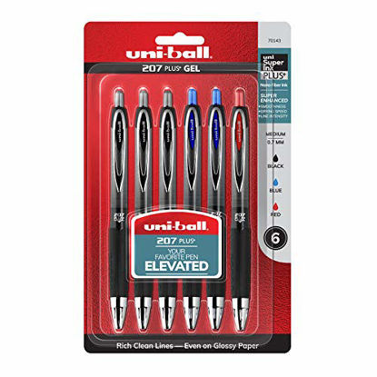 Picture of uni-ball 207 Retractable Gel Pens, Micro Point, Black, Box of 6