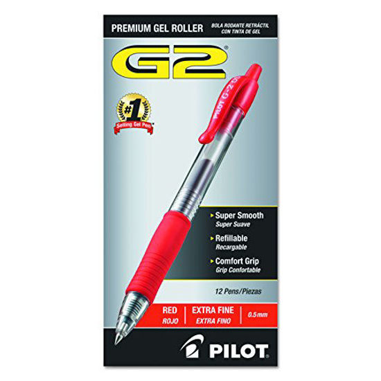Picture of PILOT G2 Premium Refillable & Retractable Rolling Ball Gel Pens, Extra Fine Point, Red Ink, 12-Pack (31004)