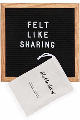 Picture of Teal Felt Letter Board, 10x10 inches Changeable Letter Board + 300 White Plastic Letters, Warm Oak Frame Wooden Letter Board w/Sawtooth Wall Hanger & Drawstring Pouch For Letterboard Letters