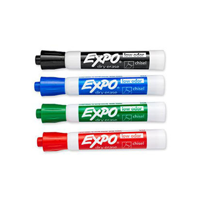 Picture of EXPO 80074 Low-Odor Dry Erase Markers, Chisel Tip, Assorted Colors, 4-Count