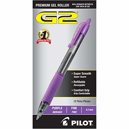 Picture of PILOT G2 Premium Refillable & Retractable Rolling Ball Gel Pens, Fine Point, Purple Ink, 12-Pack (31029)