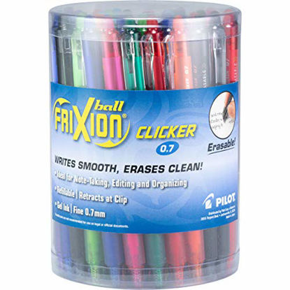 Picture of PILOT FriXion Clicker Erasable, Refillable & Retractable Gel Ink Pens, Fine Point, Assorted Color Inks, 36-Pack Tub (14360)