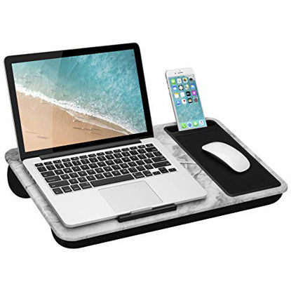 Picture of LapGear Home Office Lap Desk with Device Ledge, Mouse Pad, and Phone Holder - White Marble - Fits Up To 15.6 Inch Laptops - style No. 91501