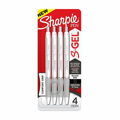 Picture of Sharpie S-Gel, Gel Pens, Medium Point (0.7mm), Pearl White Body, Black Gel Ink Pens, 4 Count