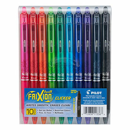 Picture of PILOT FriXion Clicker Erasable, Refillable & Retractable Gel Ink Pens, Fine Point, Assorted Color Inks, 10-Pack Pouch (11336)