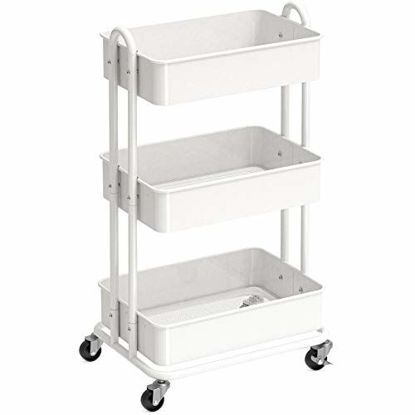 Picture of SimpleHouseware Heavy Duty 3-Tier Metal Utility Rolling Cart, White