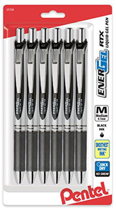 Picture of Pentel EnerGel RTX Retractable Liquid Gel Pen, Medium Line, Metal Tip, Black Ink, 6 Pack (BL77BP6A)