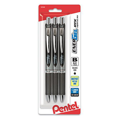 Picture of Pentel EnerGel RTX Retractable Liquid Gel Pen, Bold Line, Metal Tip, Black Ink 3pk (BL80BP3A)
