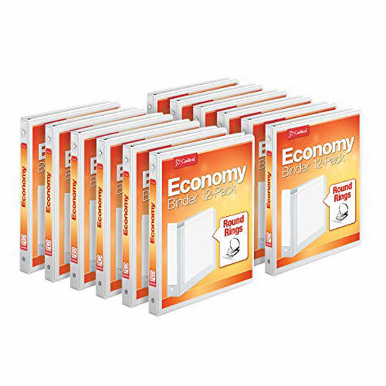 Picture of Cardinal Economy 3-Ring Binders, 5/8" Round Rings, Holds 125 Sheets, ClearVue Presentation View, Non-Stick, White, Carton of 12 (90601)