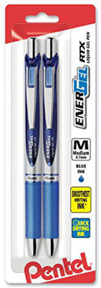 Picture of Pentel EnerGel Deluxe RTX Retractable Liquid Gel Pen, 0.7mm, Metal Tip, Blue Ink, 2 Pack (BL77BP2C)