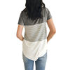 Picture of YunJey Short Sleeve Round Neck Triple Color Block Stripe T-Shirt Casual Blouse Grey
