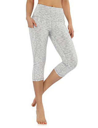 Picture of ODODOS Women's High Waisted Yoga Capris with Pocket, Workout Sports Running Athletic Capris with Pocket, Plus Size, Spacedye White,XX-Large