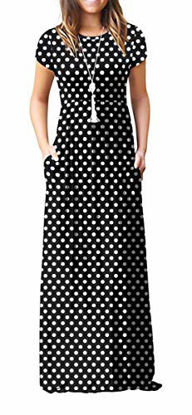 Picture of VIISHOW Women's Short Sleeve Floral Dress Loose Plain Maxi Dresses Casual Long Dresses with Pockets, Black dots, Medium