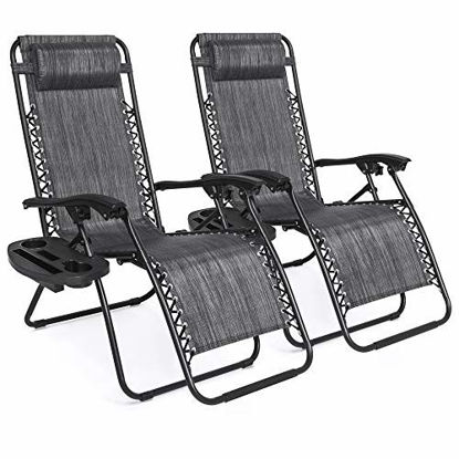 Picture of Best Choice Products Set of 2 Adjustable Steel Mesh Zero Gravity Lounge Chair Recliners w/Pillows and Cup Holder Trays, Gray