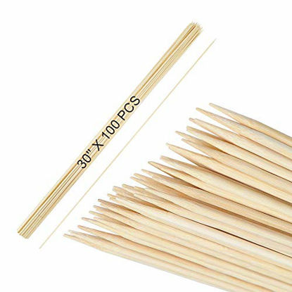 Picture of Bamboo Marshmallow Roasting Sticks with 30 Inch 6mm Thick Extra Long Heavy Duty Wooden Skewers,Roaster Barbecue S'Mores Skewers Hot Dog Forks for Camping,Party,Kebab Sausage(100 Pcs)