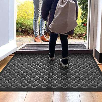 Picture of DEXI Door Mat Front Indoor Outdoor Doormat,Small Heavy Duty Rubber Outside Floor Rug for Entryway Patio Waterproof Low-Profile,17"x29",Black