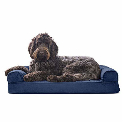 Picture of Furhaven Pet Dog Bed - Memory Foam Quilted Traditional Sofa-Style Living Room Couch Pet Bed with Removable Cover for Dogs and Cats, Navy, Medium