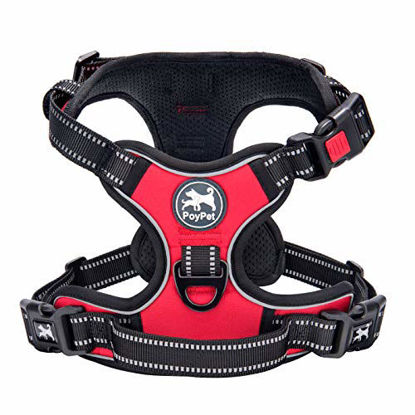 Picture of PoyPet No Pull Dog Harness, [2018 Upgrade Edition] Reflective Vest Harness with Front & Back 2 Leash Attachments and Easy Control Handle for Small Medium Large Dog (Red, Small)
