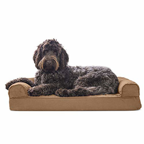 Picture of Furhaven Pet Dog Bed - Memory Foam Quilted Traditional Sofa-Style Living Room Couch Pet Bed with Removable Cover for Dogs and Cats, Toasted Brown, Medium