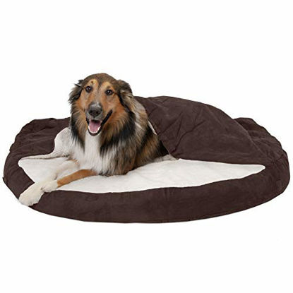 Picture of Furhaven Pet Dog Bed - Cooling Gel Memory Foam Orthopedic Round Cuddle Nest Faux Sheepskin Snuggery Blanket Pet Bed with Removable Cover for Dogs and Cats, Espresso, 44-Inch