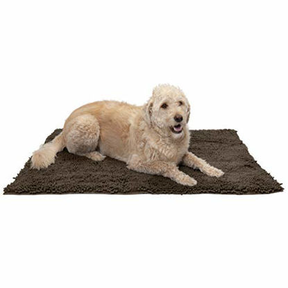 Picture of Furhaven Pet Dog Mat - Muddy Paws Absorbent Chenille Shammy Bath Towel and Food Mat Rug for Dogs and Cats, Mud (Brown), Extra Large