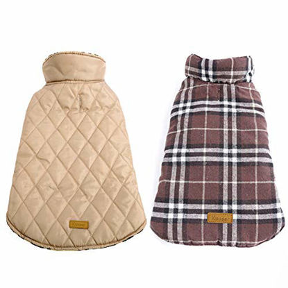 Picture of Kuoser Cozy Waterproof Windproof Reversible British Style Plaid Dog Vest Winter Coat Warm Dog Apparel for Cold Weather Dog Jacket for Small Medium Large Dogs with Furry Collar (XS - 3XL) Bright Red XL