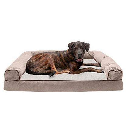Picture of Furhaven Pet Dog Bed - Memory Foam Faux Fleece and Chenille Traditional Sofa-Style Living Room Couch Pet Bed with Removable Cover for Dogs and Cats, Cream, Jumbo Plus