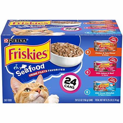 Picture of Purina Friskies Gravy Wet Cat Food Variety Pack, Seafood Prime Filets Favorites - (24) 5.5 oz. Cans